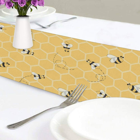 AUUXVA 13x90 inch, Honeycomb Animal Bee Table Runner Rectangle Table Cloth Runner Polyester for Office Kitchen Dining
