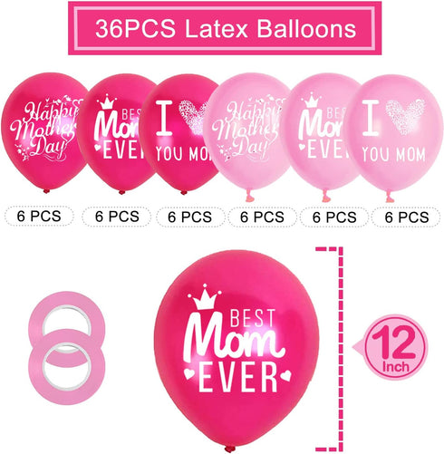 Happy Mother's Day Balloons Party Decorations Supplies - 48PCS Latex 12inch Party Supplies for Best Mom Ever