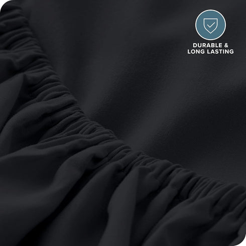 Bare Home Fitted Bottom Sheet, Queen Size, Premium 1800 Microfiber, Ultra-Soft, Deep Pocket, Black