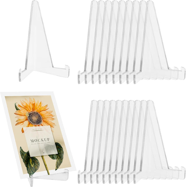 Framendino 20 Pack Triangle Acrylic Easel Stands for Display, Mini Picture Frame Holders for Home Decor