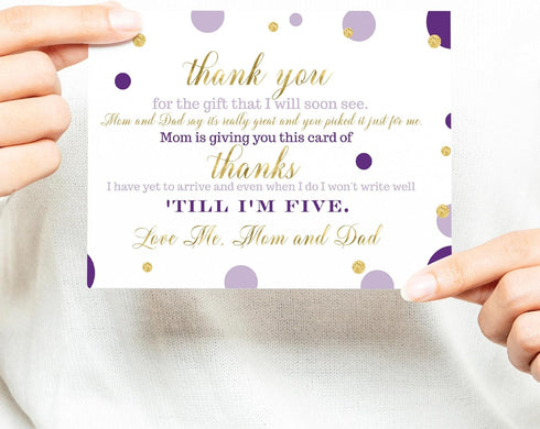 Paper Clever Party Purple and Gold Baby Shower Thank You Cards with Envelopes, 15 Pack