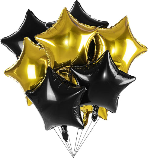 Pack of 20 Star Foil Mylar Helium Balloons, 18" Black Gold Big Balloons for Party Decorations