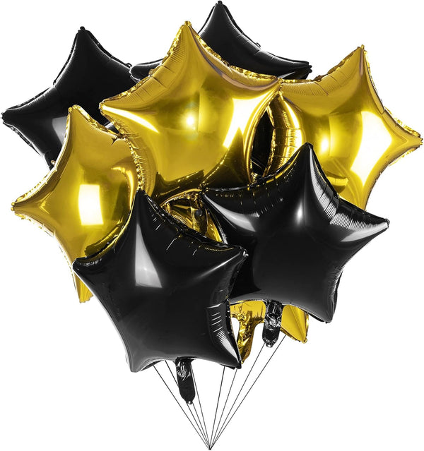 Pack of 20 Star Foil Mylar Helium Balloons, 18" Black Gold Big Balloons for Party Decorations
