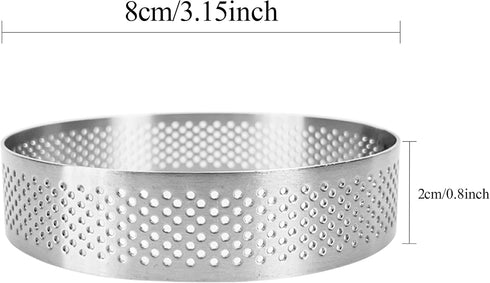4 Pieces Perforated Tart Ring, 8cm High Grade Stainless Steel Heat-Resistant Cake Dessert Ring, 3.15 Inch Pastry Mold