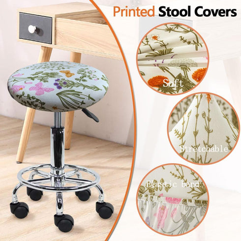 Levoberg 4 Pack 13-20inch #5 Stool Cover Round Printed Bar Stool Seat Slipcover Stretch Rolling Stool Cover