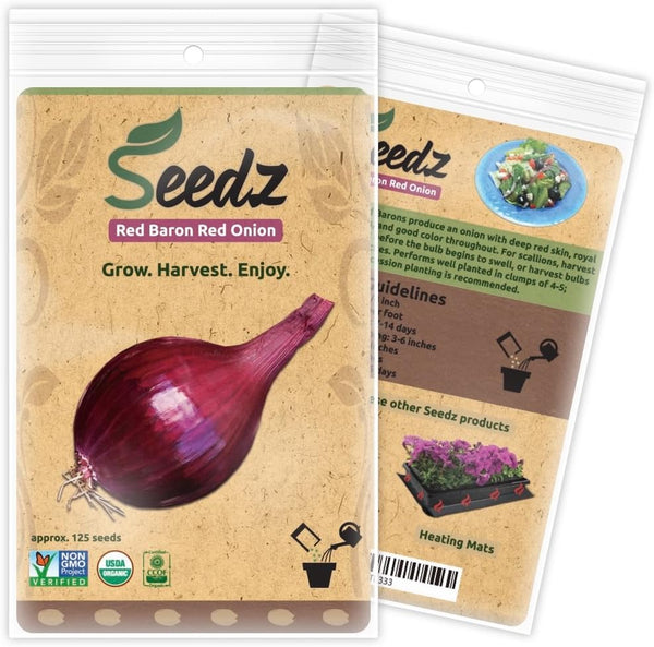 Organic Onion Seeds, APPR. 125, Red Baron Onion, Heirloom Vegetable Seeds, Certified