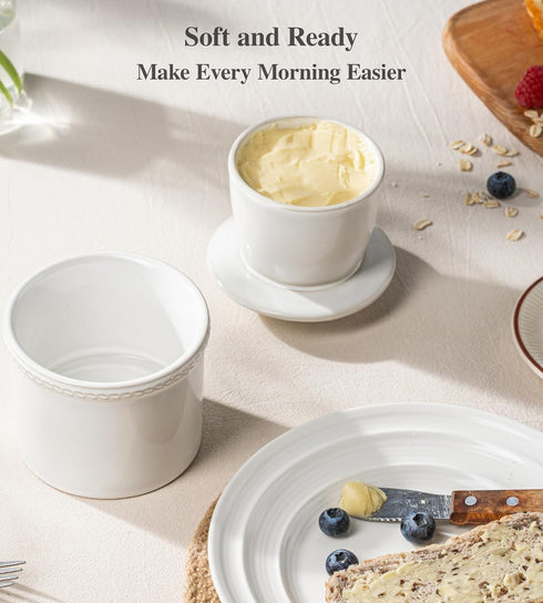 Butter Crock with Lid,Ceramic Butter Crock for Spreadable Soft Butter,Vintage Chain-Rim Design,Home and Kitchen