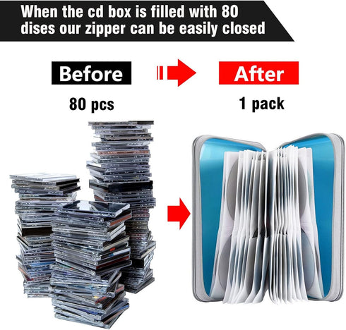 CD Case Holder, 80 Capacity CD/DVD Hard Plastic Storage Binder for Car Home Office Travel (Sky Blue)