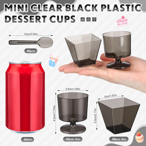 Funnymoom 100 Pack 2oz Mini Dessert Cups with Spoons Small Clear Plastic Dessert Parfait Cup Square Appetizer Pudding