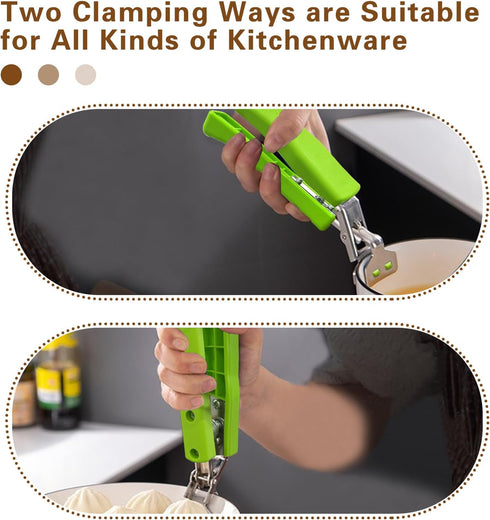 2 Pack Hot Plate Gripper Clips Holder Tongs for Moving Hot Plates, Bowls, Pizza Pan, Green