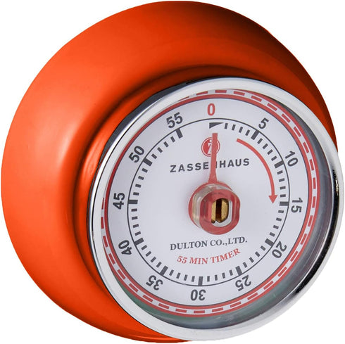 Zassenhaus Magnetic Retro Kitchen Timer, Classic Mechanical Cooking Timer, 2.75-Inch, Orange