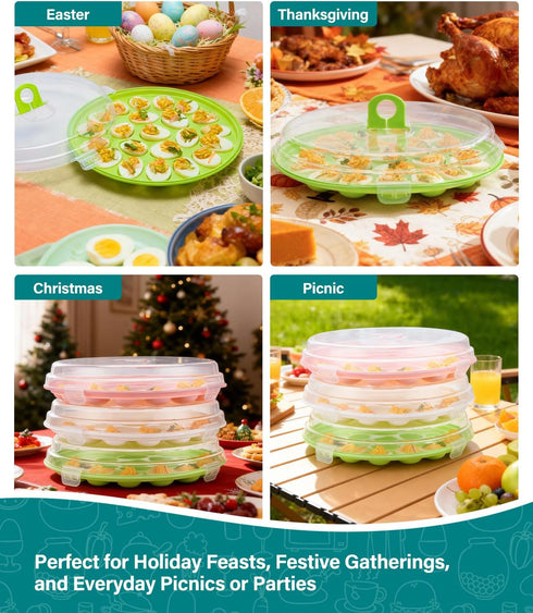 3 Pack 66-Slot Deviled Egg Container with Lid, Stackable Deviled Egg Platter with Handle, Egg Carrier Tray for Fridge
