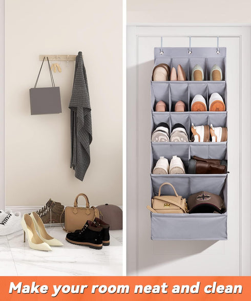 1 Pack Closet 15 FENTEC Over-the-Door-Shoe-Organizers,Hanging Organizers with Large Pocket Shoe Holder Hanging Shoe