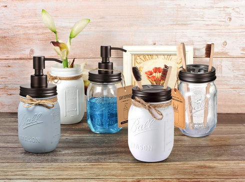 Mason Jar Toothbrush Holder – Bronze with 16 Ounce Genuine Glass Mason Jar, Premium Rust-Proof Stainless Steel