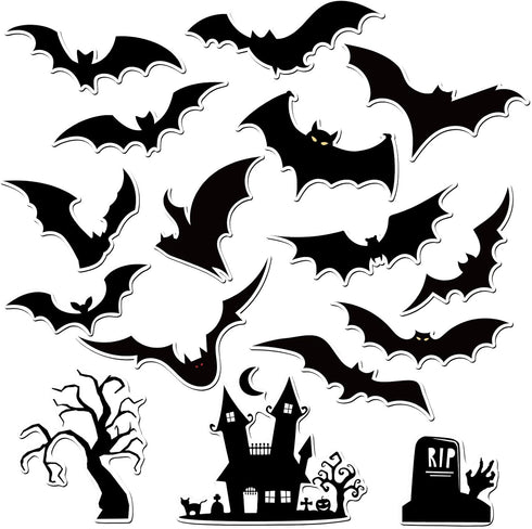 Whaline 16Pcs Halloween Refrigerator Magnets, Black Bat Stickers, Happy Halloween Decorative for Locker, Home, Garage
