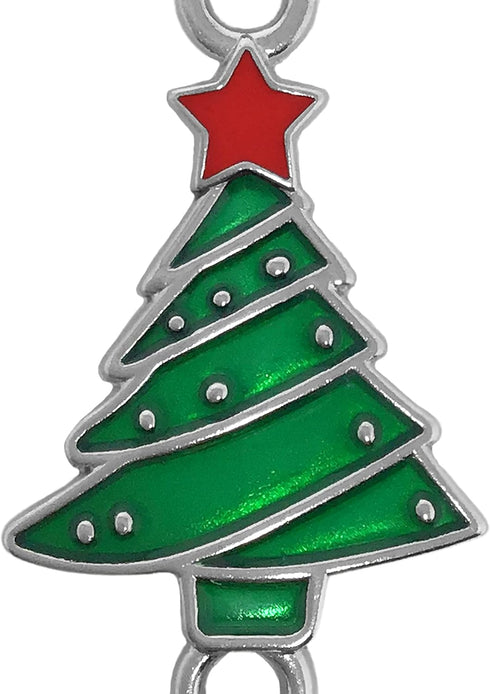 Ornament Hooks Set of 12 - Christmas Tree Shaped S-Hook & Lobster Claw, Enameled Trees with Red & Green Ornaments, 3.5"