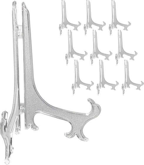BANBERRY DESIGNS Clear Frosted Easels, Pack of 10 Stands, 7" H for Displaying Book, Picture, Plate