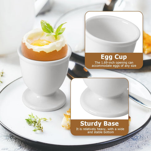 Kyuionty Set 2, Ceramic Egg Cups of White Porcelain Holder Egg Holder for Boiled Eggs Breakfast Cooking Kitchen/Gift