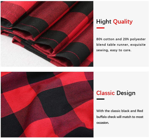 B-COOL Buffalo Plaid Table Runner, Black Red Checked Table Runner 2 Packs (13x108 Inch) for Christmas Holiday