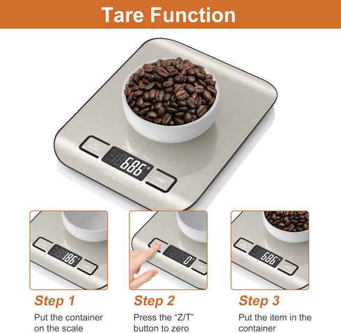 CROWNFUL Food Scale, 11 lb Digital Kitchen Scales with Built-in Coin Battery, LCD Display, 304 Stainless Steel