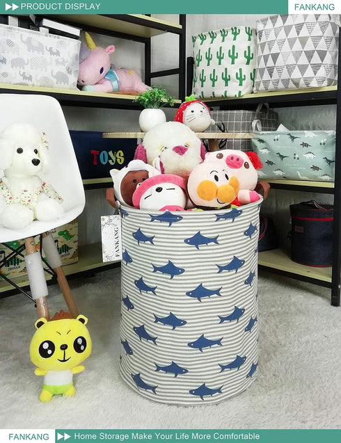 FANKANG Storage Basket, Nursery Hamper Canvas Laundry Basket, Large Foldable for Kids, Office, Clothes, Toys (Shark)