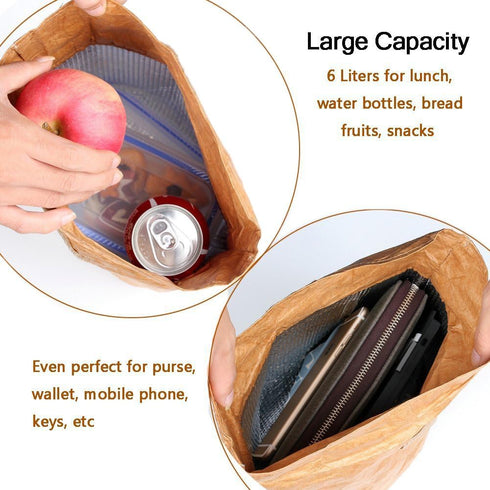 2 Pack 7.8 5.9 11.8 inches Hangnuo Insulated Brown Paper Lunch Bags Reusable, Retro Lunch Sacks for Adults Work Office