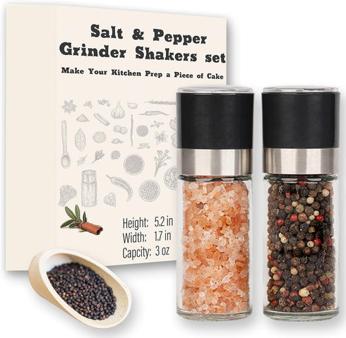 ErrandsHelper Salt and Pepper Grinder Set - Spice Shakers with Adjustable Coarseness for
