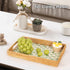 13"9") Rectangle Rattan Tray with Mother of Pearl Inlay, Rattan Serving Tray with Handle for Coffee, Bread, Fruits