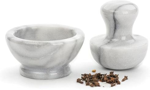RSVP International Marble Mortar & Pestle Grind Herbs, Spices, Garlic and More, 4 Dia x 2.13", White Marble by RSVP
