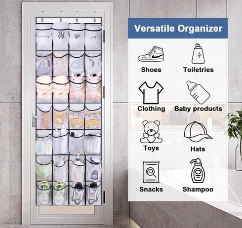 MISSLO 28 Large Pockets Over The Door Shoe Rack Hanging Organizer for Closet Door Shoe Storage Holder, White