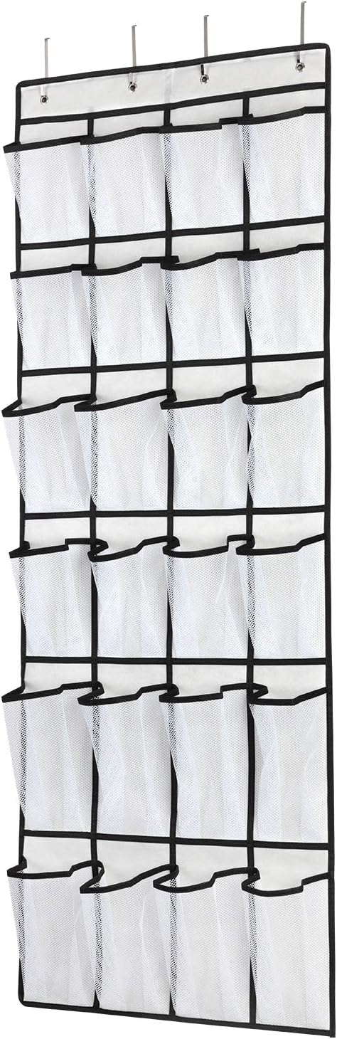 Over The Door Shoe Organizer: Hanging Shoe Rack with 24 Mesh Large Pockets for Men, Women, Kids