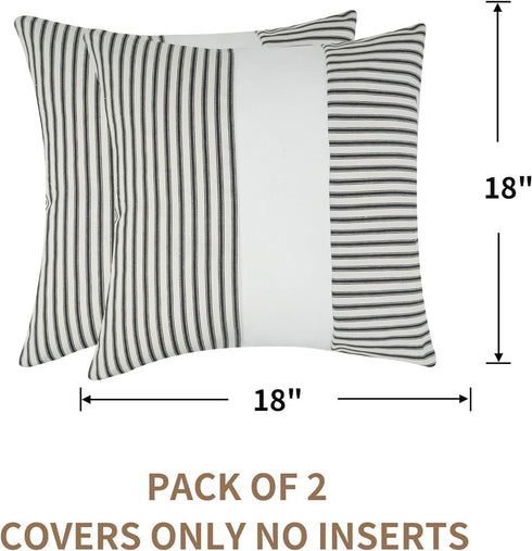 18x18, Set 2, Farmhouse Pillow Covers Boho Modern Accent Square Throw Pillow Covers of Black and White Striped