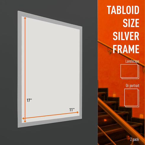 Durable Duraframe Self-Adhesive Magnetic Frame, Silver Tabloid Size 11" x 17", Pack of 2