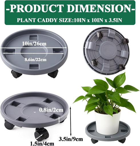 Tulpeed 5 Pack 10 Inch Rolling Plant Stand with Wheels Plant Caddy with Wheels Heavy Duty Plant Dolly Roller Base