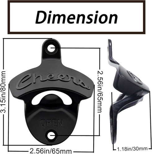 Wall Mounted Bottle Opener, Black Beer Cap Opener for Garage and Man Cave, Pack of 2