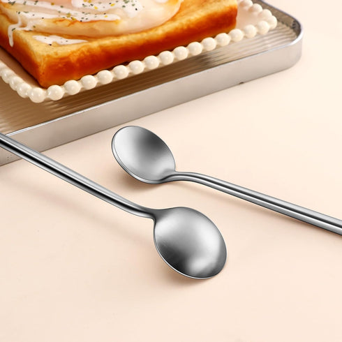 4 PCs 6.7 Inches Stainless Steel Coffee Spoons - Matte Finish Long Handle Iced Tea & Espresso Mixing Spoons