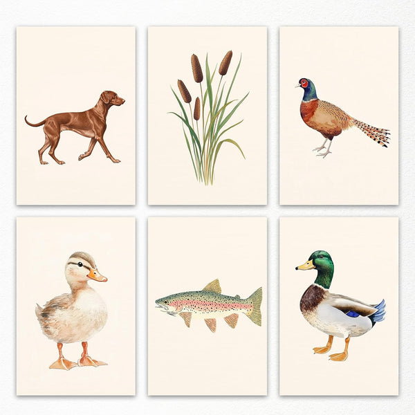 Yaasilinage Nursery Animal Canvas Wall Art, Mallard Duck Hunting Poster, Fish Fishing Wall