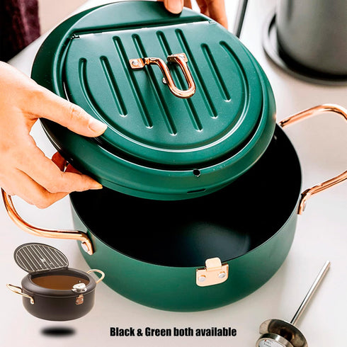 Japanese Tempura Deep Fryer Pot 2.3L with Fahrenheit Thermometer, Nonstick Coating, Easy Clean, Black