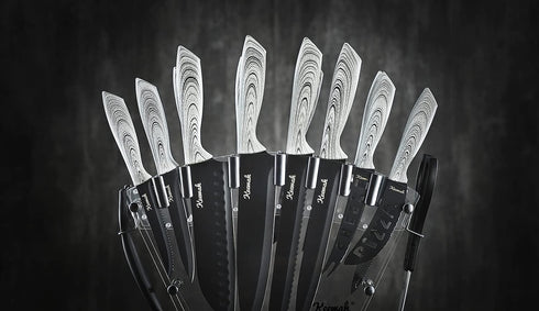 Keewah 19 Pieces Kitchen Knife Set, 15 Stainless Steel Knives with Wood Texture Handle & Acrylic Stand