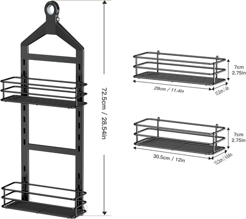 Orimade Adjustable Anti-slip Shower Caddy, Rustproof Hanging Organizer with 2 Hooks for Shower Storage