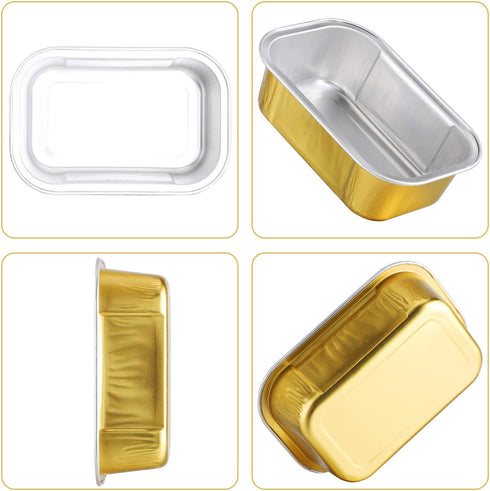EUSOAR 50pcs 5.7oz Aluminum Foil Baking Cups with Lids, Reusable Cupcake Cups, Gold