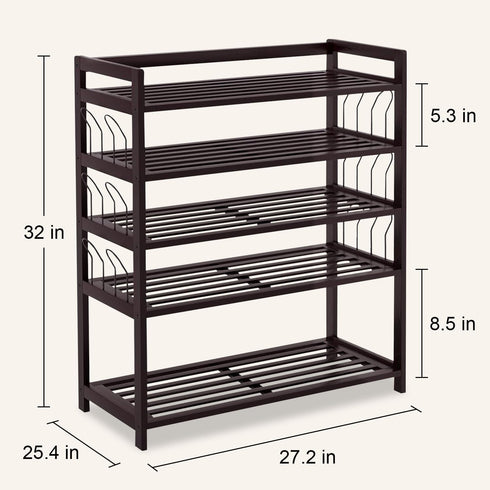 PayLessHere 5-Tier Closet (5 Bamboo Shoe Rack Shoe Bench Shoe Shelf Free Standing Storage Organizer with Additional