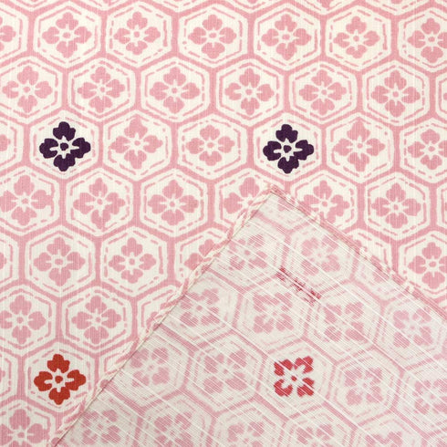 HAMAMONYO Furoshiki, 35.5 in., 'Flower Crest & Hexagonal Pattern'