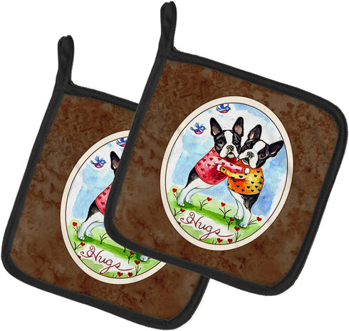 Caroline's Treasures 7015PTHD Hugs Boston Terrier Pair of Pot Holders, Kitchen Heat Resistant, 7 1/2 x 7 1/2