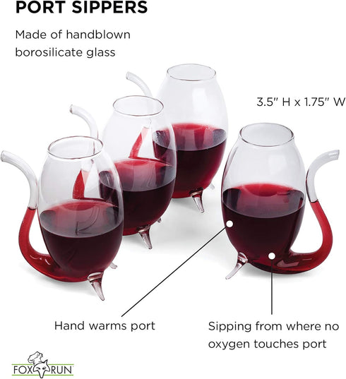 Fox Run Hand Blown Glass Port Sippers, Set of 4, Clear, 2.75 Ounces