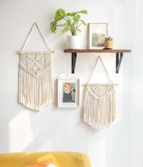 Mkono 2 Pcs Macrame Wall Hanging, Boho Wall Art Decor, Chic Bohemian Room Decor for Bedroom and Living Room