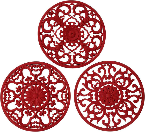 Extra Thick Silicone Trivet Mat, Set of 3 Hot Pads for Hot Dishes, Protect Your Table and Countertop, Merlot Red