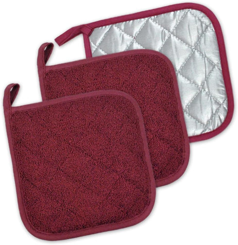 DII Basic Terry Collection Quilted Potholder, 100% Cotton, Wine, 3 Piece