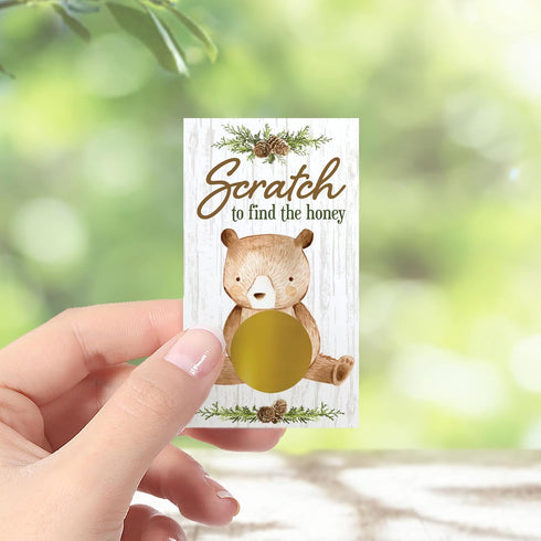 DISTINCTIVS Woodland Teddy Bear Baby Shower Scratch Off Party Game - 28 Cards for Gender Reveal Activity