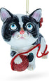 Playful Cat Blown Glass Christmas Ornament Entangled with Yarn Ball